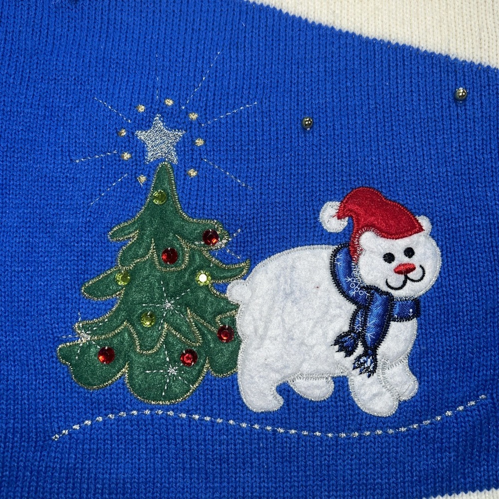 White‎ Stag Snowman XL Xmas Sweater Vest Polar Bear Metallic Silver Snowflake - Picture 7 of 8